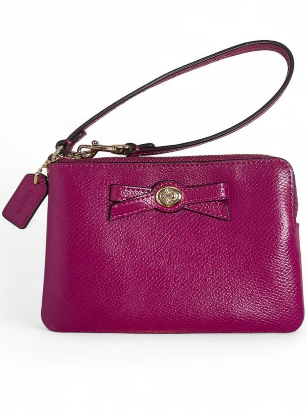 Coach Cranberry Leather Turn Lock Bow Wristlet